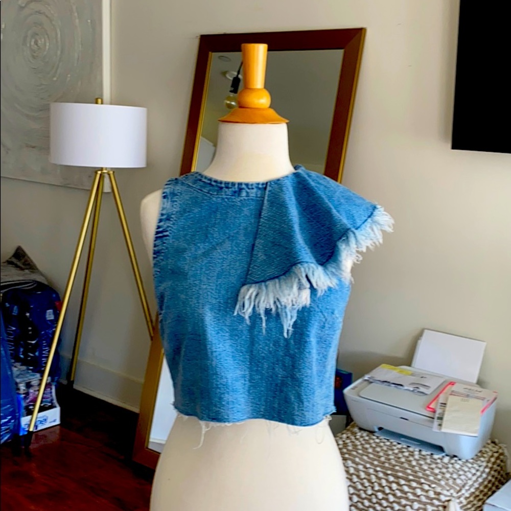ZARA frayed denim top
